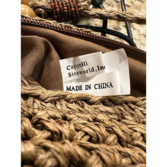Capelli Straworld  Shoulder Bag Brown with‎ Beaded Circles on Handle - Picture 10 of 14